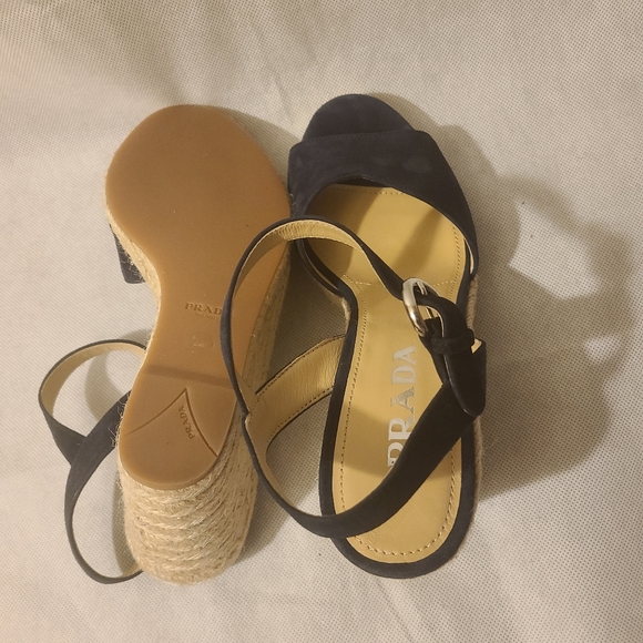 Prada Women's Suede Espadrille Wedge Sandals in Blue Suede - Picture 5 of 8
